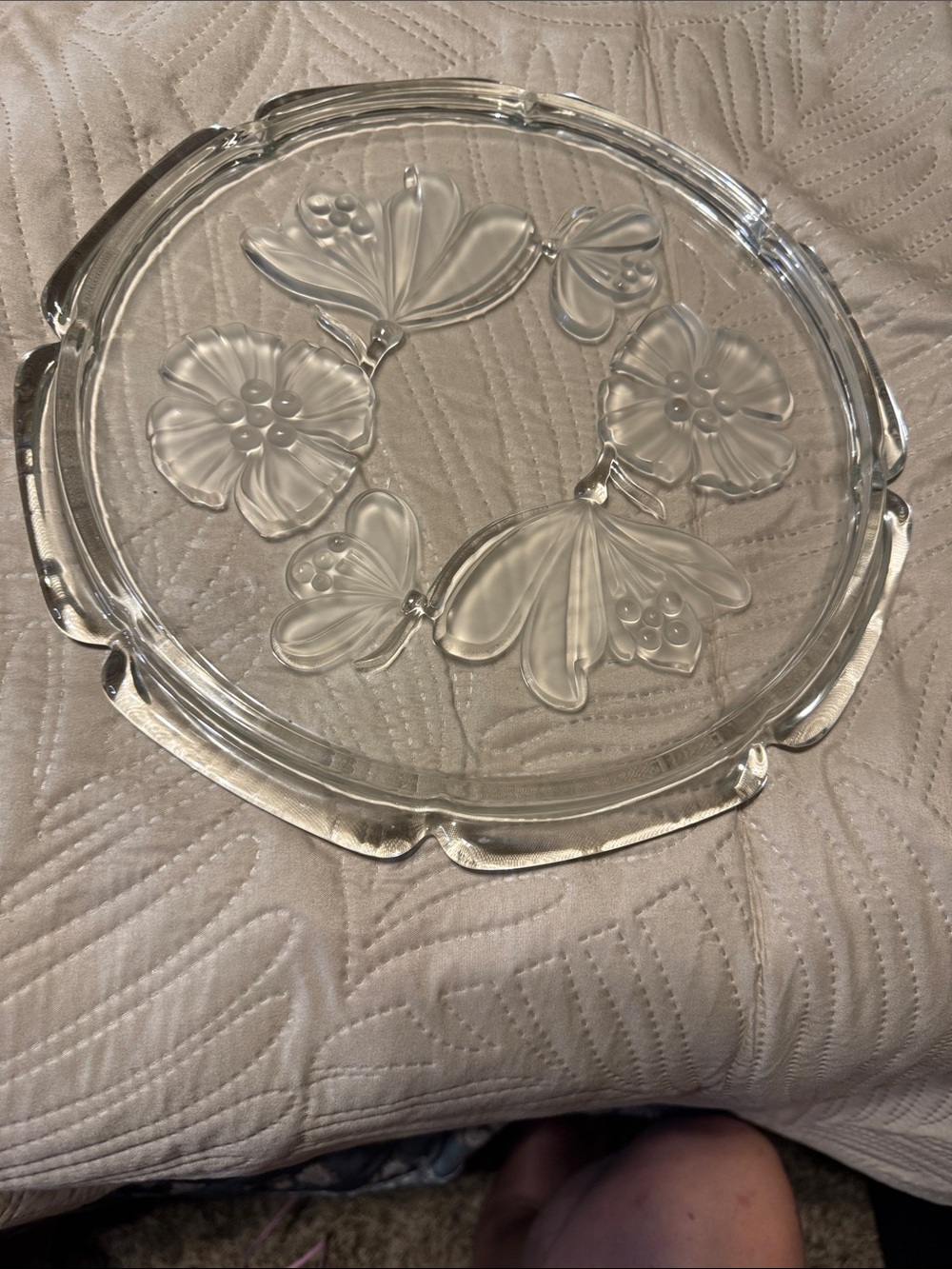 Vintage Clear Floral Glass Serving/Cake Platter by Walther Glass (Germany)